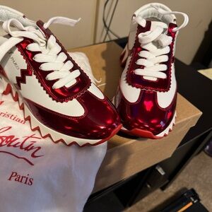 Christian Louboutin ladies Shiny Red and White Sneakers